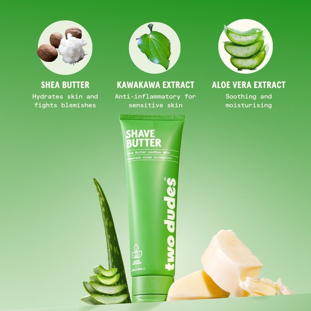 Two Dudes shave butter ingredients panel