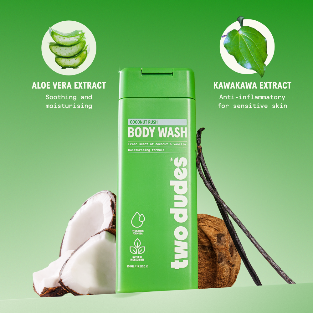 Two Dudes Coconut Rush body wash ingredients panel