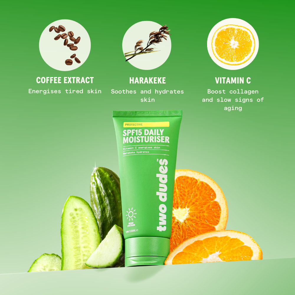 Two Dudes SPF15 daily moisturiser ingredients panel