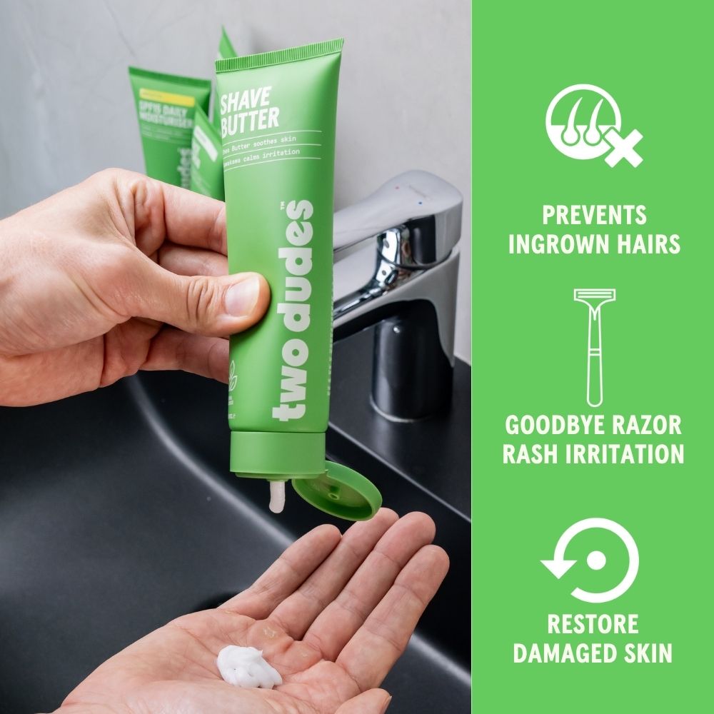 Two Dudes shave butter benefits panel