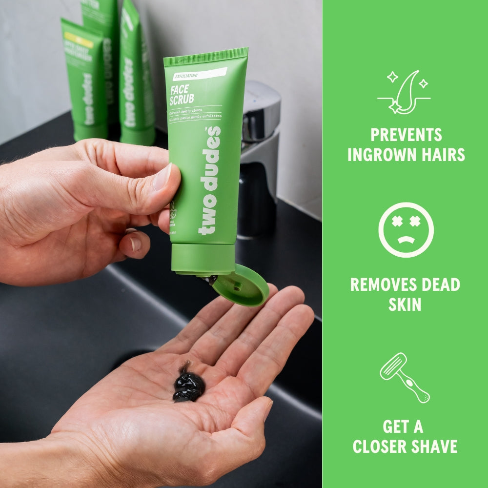 Two Dudes face scrub benefits panel