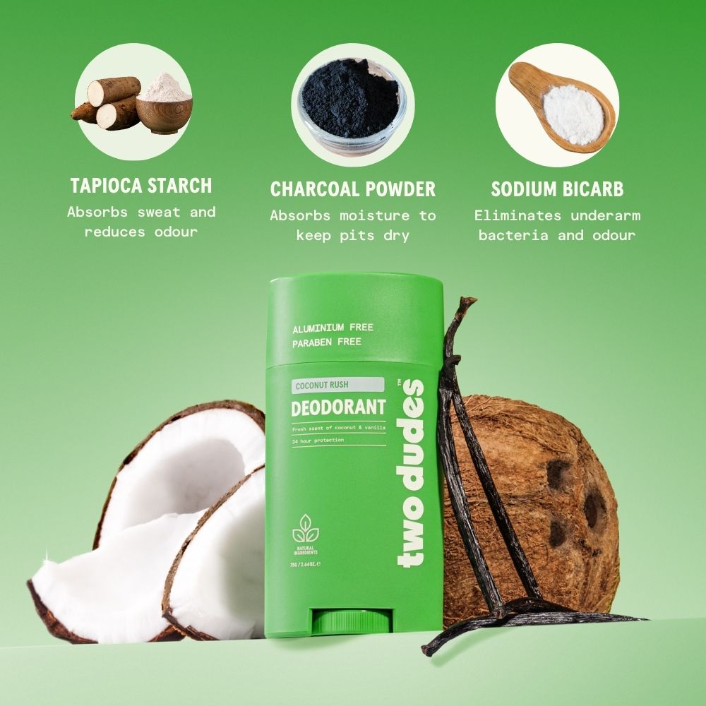 Two Dudes Coconut Rush deodorant ingredients panel