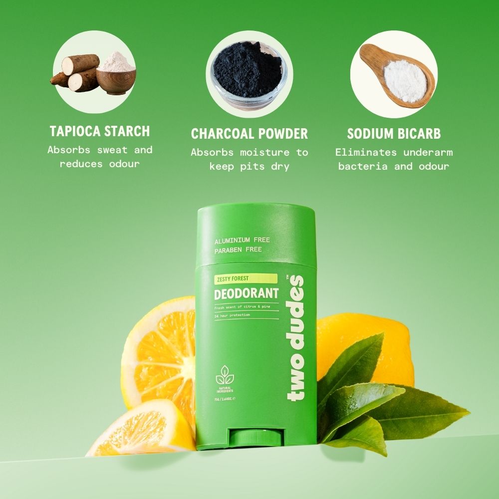 Two Dudes Zesty Forest deodorant ingredients panel