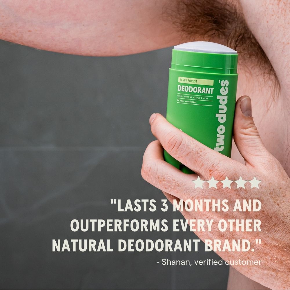 Two Dudes Zesty Forest deodorant customer review card